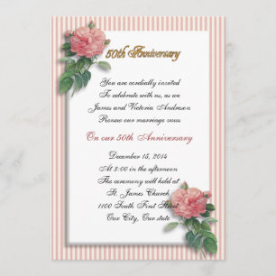 50th Wedding anniversary vow renewal pink roses Invitation