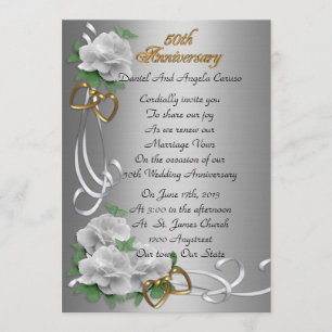 50th Wedding anniversary vow renewal  white roses Invitation