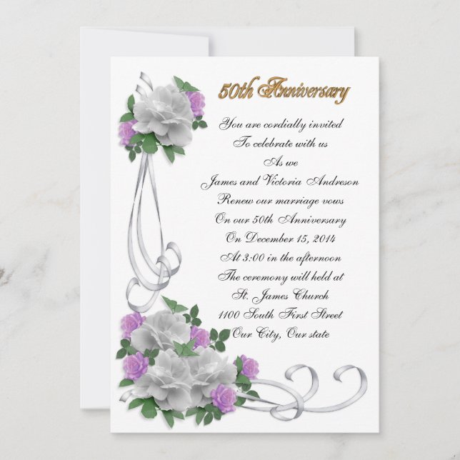 50th Wedding anniversary vow renewal White roses Invitation (Front)