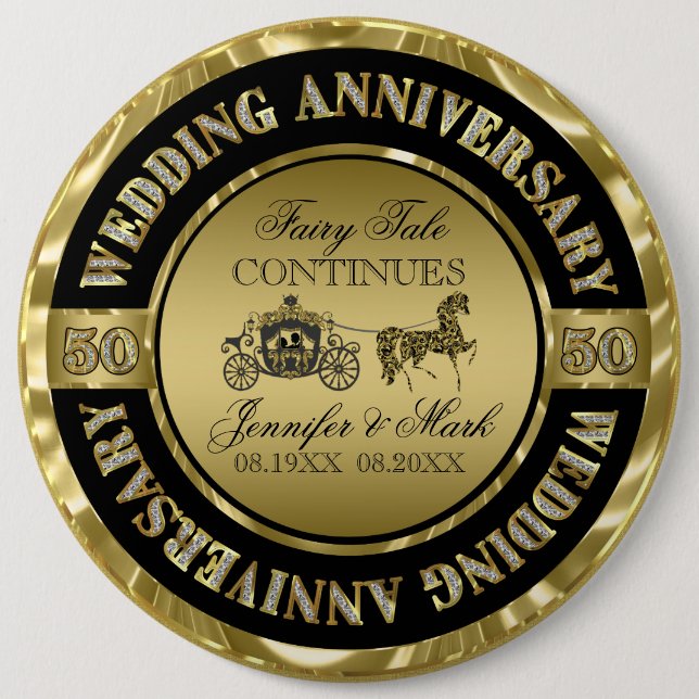 50th Wedding Anniversary-Wedding Horse & Carriage 6 Cm Round Badge (Front)