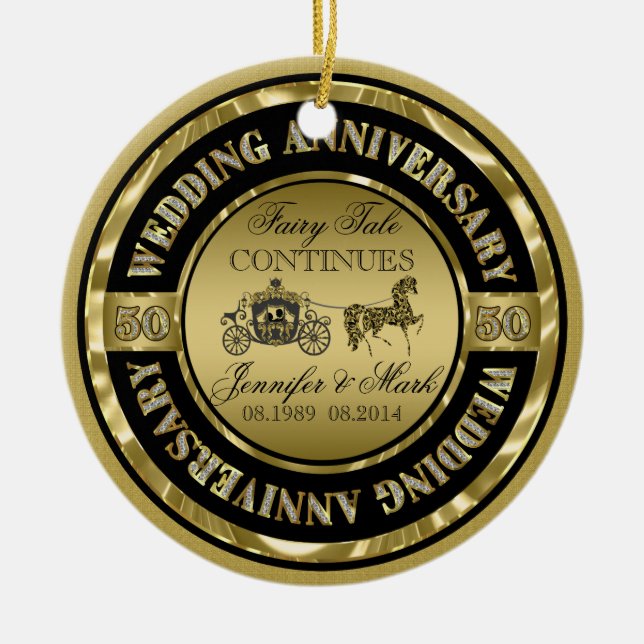 50th Wedding Anniversary-Wedding Horse & Carriage Ceramic Tree Decoration (Front)