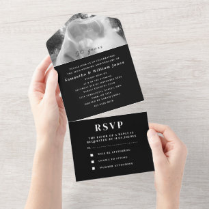 50th Wedding Anniversary White Black Photo All In One Invitation