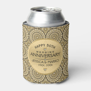 50th Wedding Anniversary White Diamonds & Gold Can Cooler