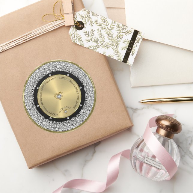 50th wedding Anniversary white diamonds & gold Rou Classic Round Sticker (Gifting)