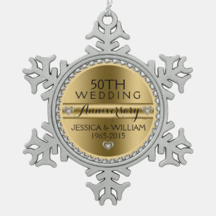 50th Wedding Anniversary White Diamonds & Silver Snowflake Pewter Christmas Ornament
