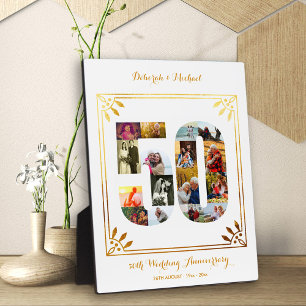 50th Wedding Anniversary White Gold Photo Collage Plaque