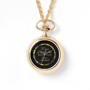 50th Wedding Anniversary Wife Golden Roman Numeral Watch