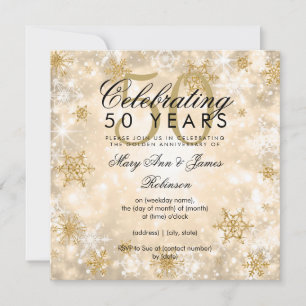 50th Wedding Anniversary Winter Sparkle Gold  Invitation