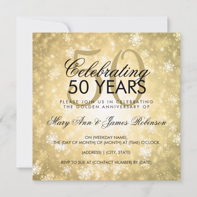 50th Wedding Anniversary Winter Wonderland Gold Invitation (Front)