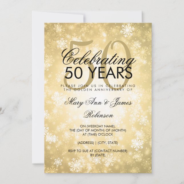 50th Wedding Anniversary Winter Wonderland Gold Invitation (Front)