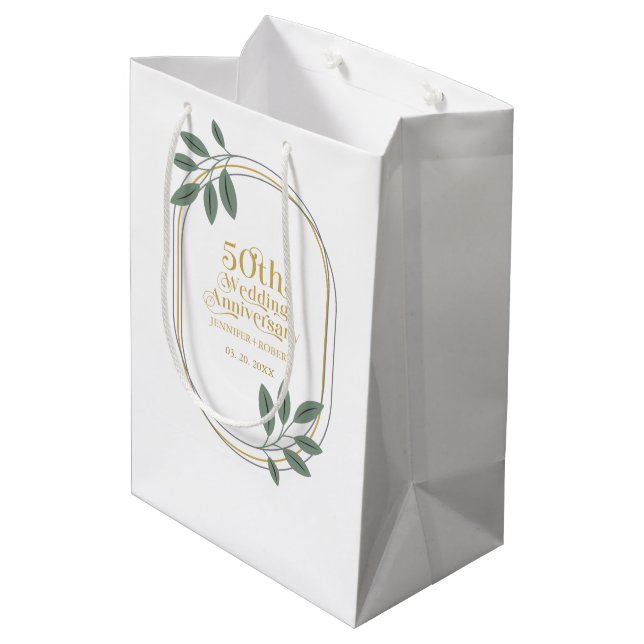 50th wedding Anniversary with a greenery frame Medium Gift Bag (Back Angled)