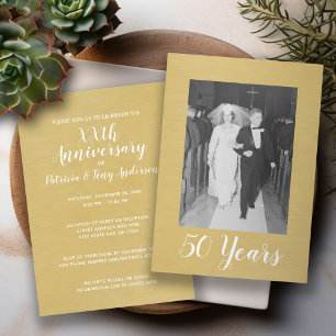 50th Wedding Anniversary with Photo - Brushed Gold Invitation