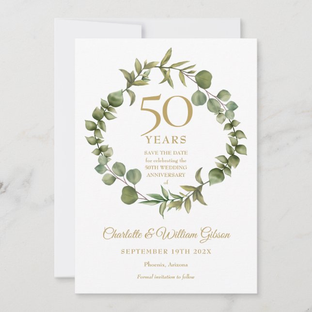50th Wedding Anniversary Woodland Greenery  Save The Date (Front)