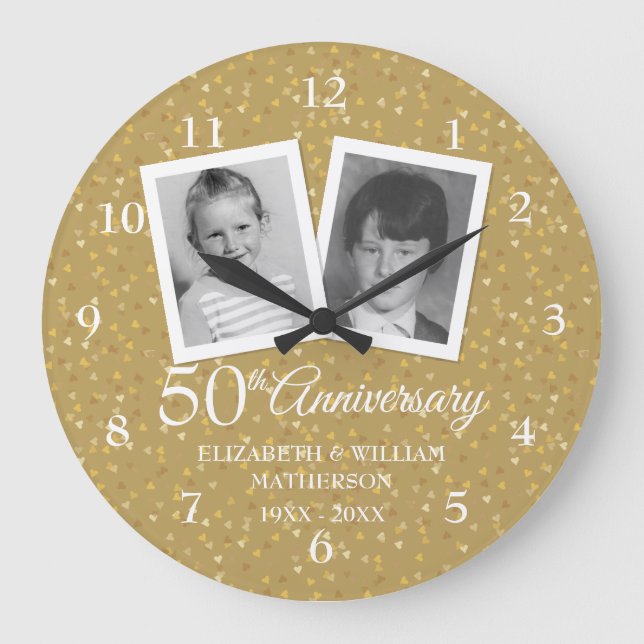50th Wedding Anniversary Your Childhood Photos Large Clock (Front)