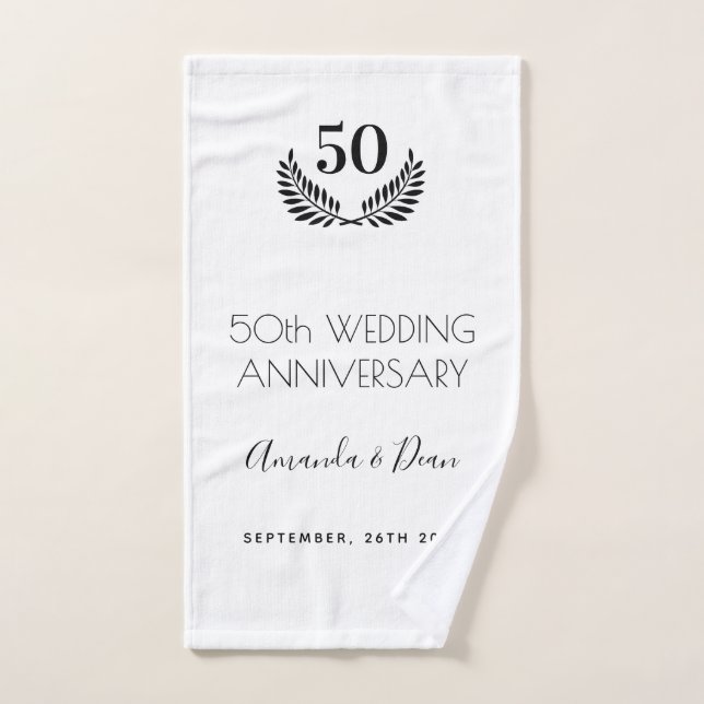 50th wedding annversary white black wreath bath towel set (Hand Towel)