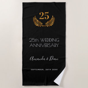 50th wedding annversary white black wreath beach towel