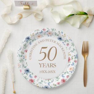 50th Wedding Blush Roses Anniversary Paper Plate