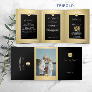 50th wedding gold anniversary photo QR RSVP Tri-Fold Announcement