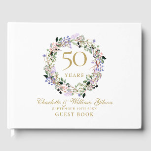 50th Wedding Golden Anniversary Floral Garland Guest Book