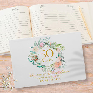 50th Wedding Golden Anniversary Floral Garland Guest Book