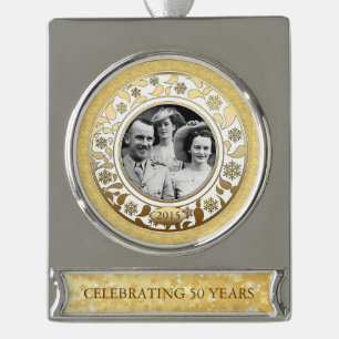 50th Wedding Golden Anniversary Photo Template Silver Plated Banner Ornament
