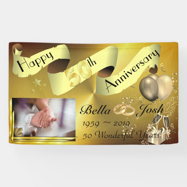 50th Wedding Happy Anniversary Banner With Photo (Horizontal)
