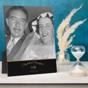 50th Wedding Photo Anniversary Black Gold Elegant Plaque