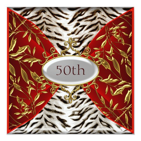 50th White Tiger Red Birthday Anniversary Card