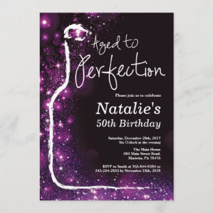 50th Wine Birthday Aged to Perfection Purple Invitation