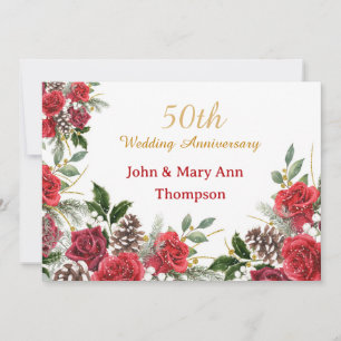 50th Winter Wedding Anniversary Roses Invitation