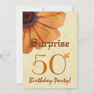 50th Year Surprise Birthday Gold Daisy Invitation