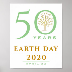 50th Years , Earth Day 2020, Gold and Green Tree Poster