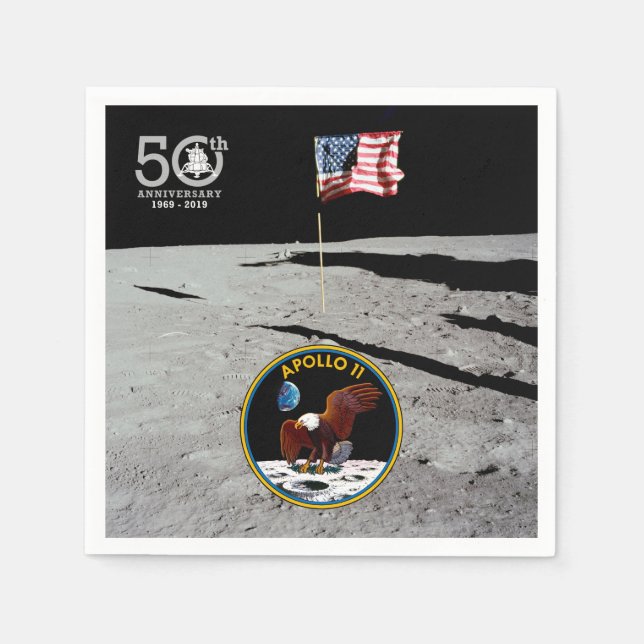 50th Years Moon Landing, insignia & American flag: Napkin (Front)