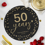 50th Years Wedding Anniversary Black And Gold Paper Plate<br><div class="desc">Celebrate your wedding vow renewal in style with our elegant calligraphy paper plate. They can be personalised with your details and customised to any colour.</div>
