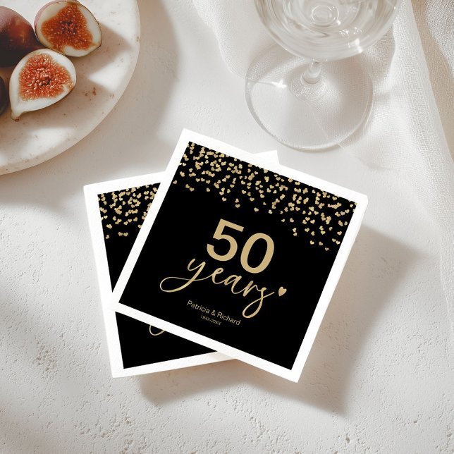 50th Years Wedding Anniversary Chic Black And Gold Napkin (Creator Uploaded)