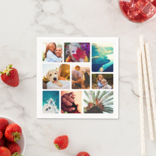 50x Serviettes Napkins 9 Photo Collage Template