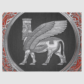 [510] Assyrian Winged Bull - Silver Lamassu Tissue Paper
