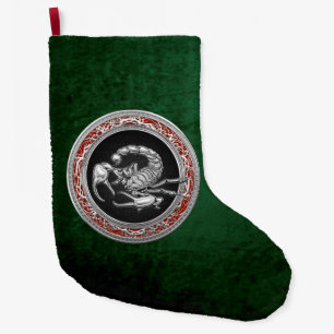 [510] Sacred Silver Scorpion on Black Large Christmas Stocking