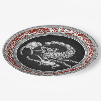 [510] Sacred Silver Scorpion on Black Paper Plate