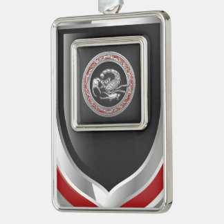 [510] Sacred Silver Scorpion on Black Plated Framed Ornament
