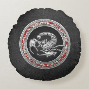 [510] Sacred Silver Scorpion on Black Round Cushion