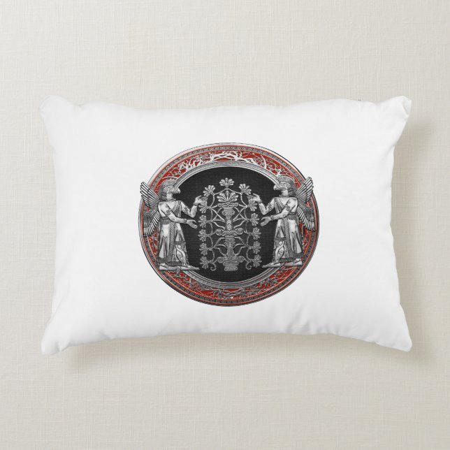[510] Two Silver Ninurtas with Tree of Life Decorative Cushion (Front)