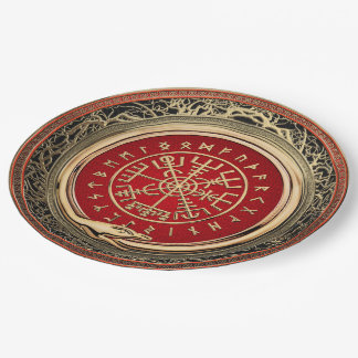 [510] Vegvisir - Viking Gold Magic Runic Compass Paper Plate