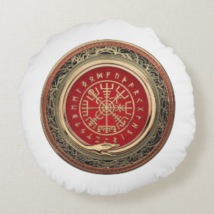 [510] Vegvisir - Viking Gold Magic Runic Compass Round Cushion