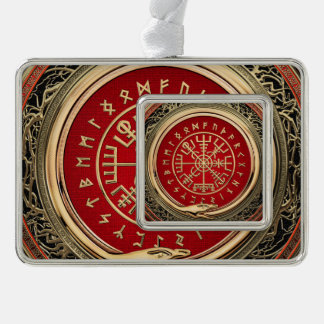 [510] Vegvisir - Viking Gold Magic Runic Compass Silver Plated Framed Ornament