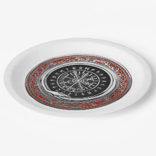 [510] Vegvisir - Viking Silver Magic Runic Compass Paper Plate