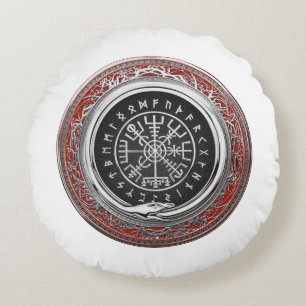[510] Vegvisir - Viking Silver Magic Runic Compass Round Cushion