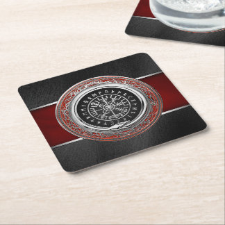 [510] Vegvisir - Viking Silver Magic Runic Compass Square Paper Coaster