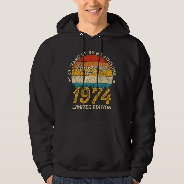 51 Year Old 1974 Retro Awesome 51st Birthday Gift Hoodie (Front)