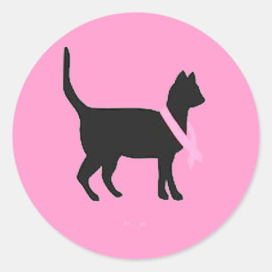 51b88 black cat pink ribbon breast cancer causes classic round sticker